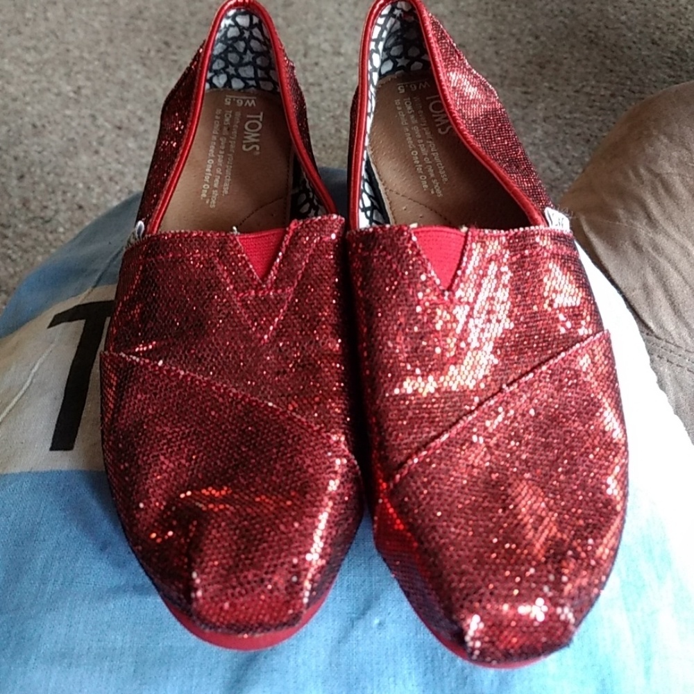 Tom's Red Glitter Sequin Shoes